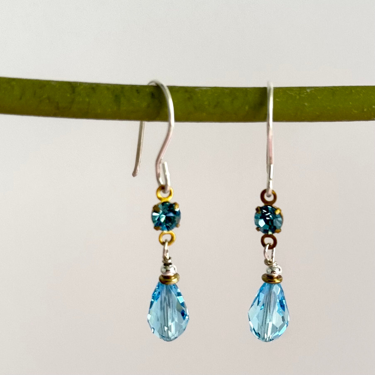 Light Blue Swarovski Crystal Drop Earrings