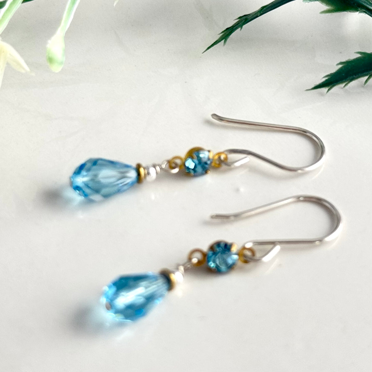 Light Blue Swarovski Crystal Drop Earrings