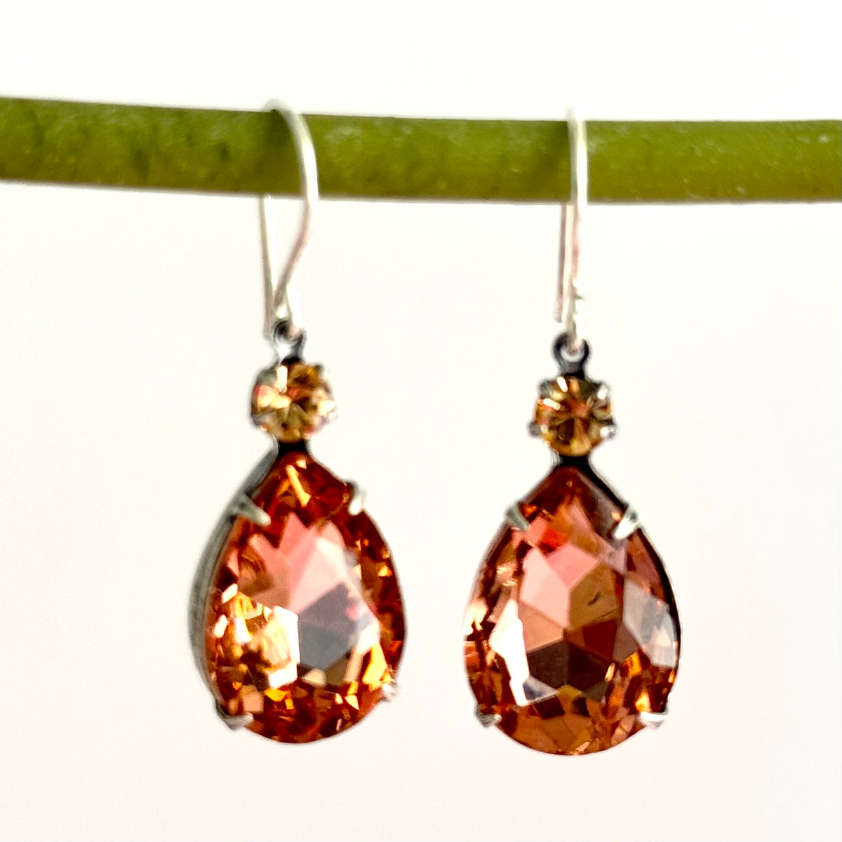 Vintage Peach Swarovski Crystal Earrings in Sterling Silver