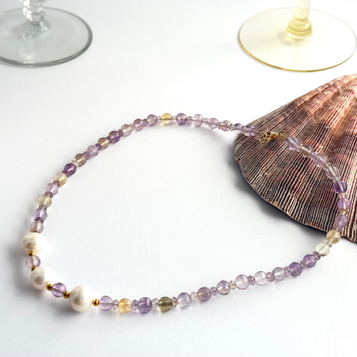 Amethyst, Ametrine and Freshwater Pearl Necklace in 14K Gold Fill