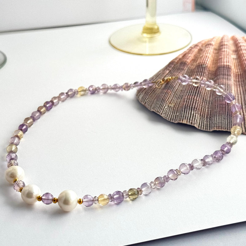 Amethyst, Ametrine and Freshwater Pearl Necklace in 14K Gold Fill