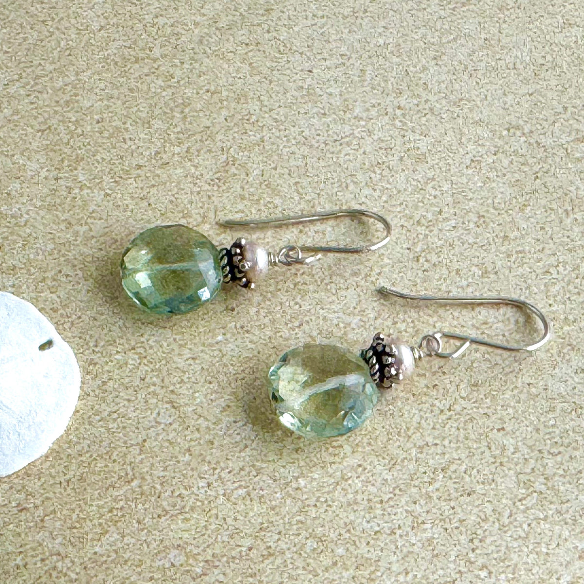 Light Green Amethyst Earrings in Sterling Silver