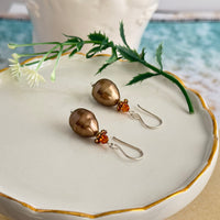 Shell "Pearl" Bronze Teardrop and Swarovski Crystal Drop Earrings in Sterling Silver