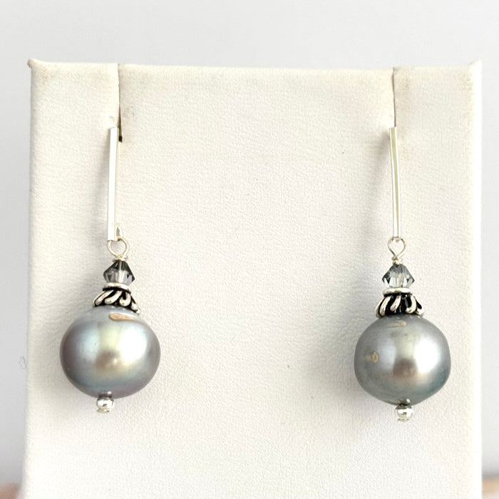 Huge Grey Freshwater Pearl Earrings in Sterling Silver