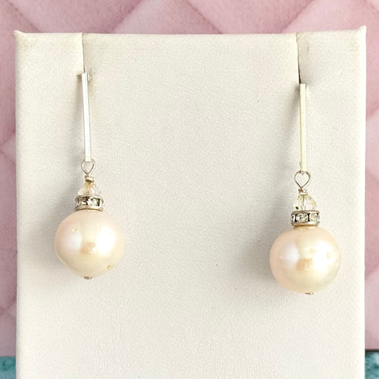 Large White Freshwater Pearl Earrings on Sterling Silver Bars