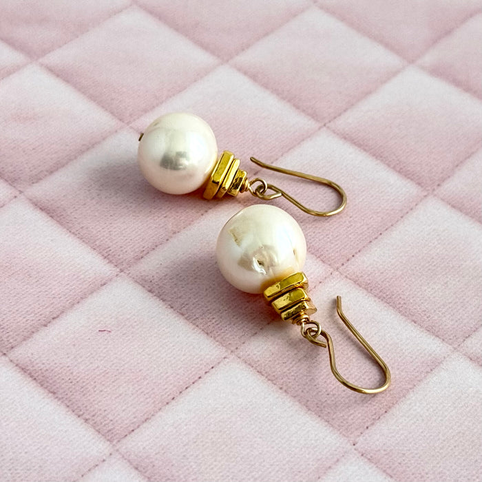 Huge Round Pearl Drop Earrings in 14K Gold Fill