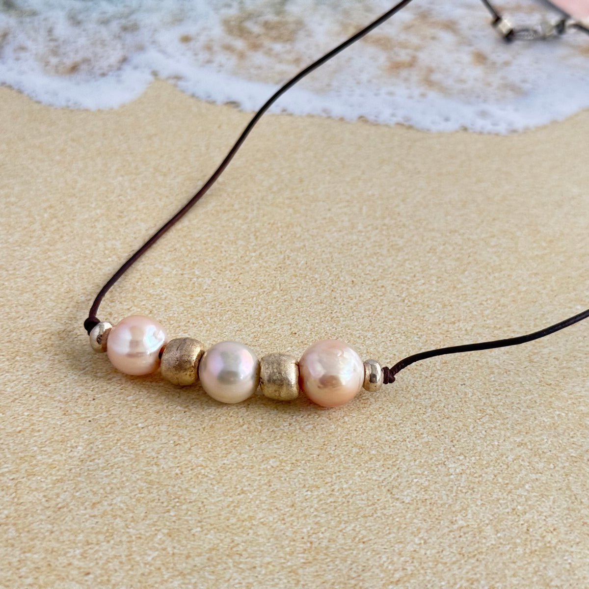 Pink and White Freshwater Pearl Necklace on Cotton