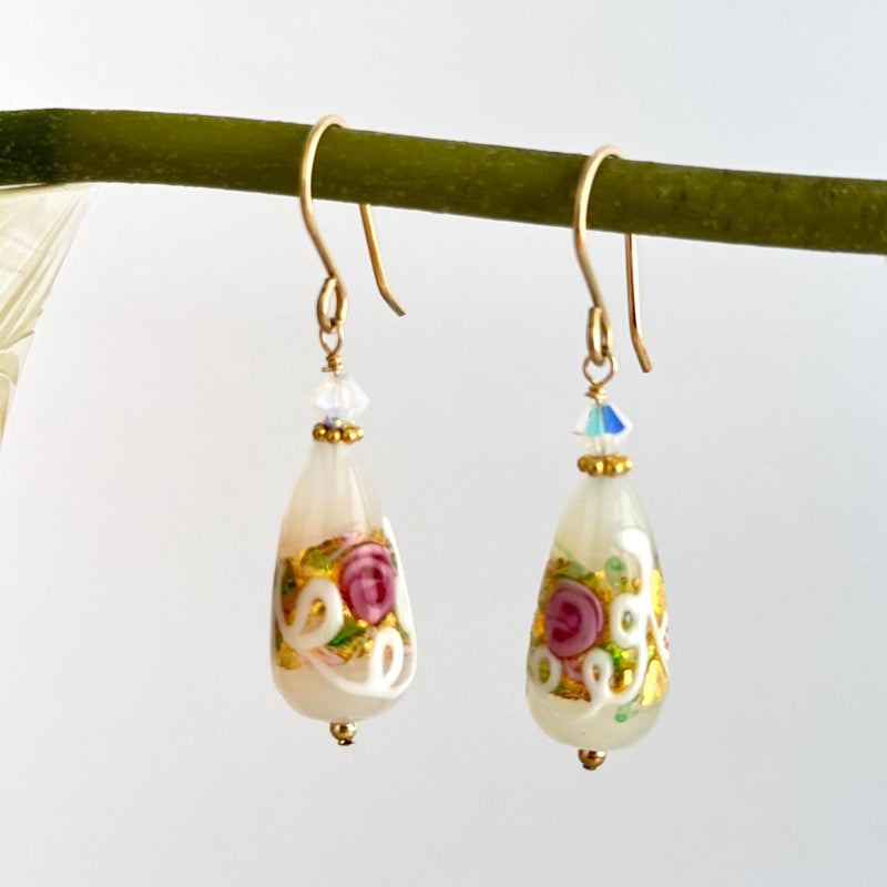White Venetian Wedding Cake Earrings in 14K Gold Fill