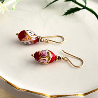 Red Oval Wedding Cake Earrings in 14K Gold Fill