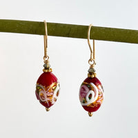 Red Oval Wedding Cake Earrings in 14K Gold Fill