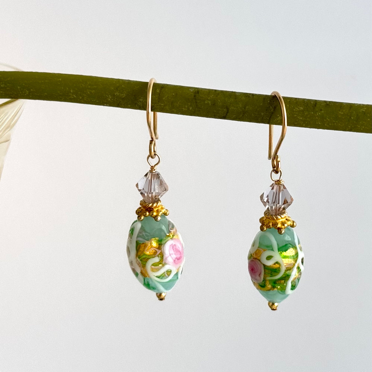 Seafoam Green Wedding Cake Earrings in 14K Gold Fill