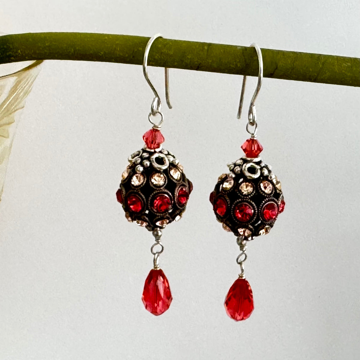 Swarovski Crystal Filigree Encrusted Orange and Peach Earrings in Sterling Silver