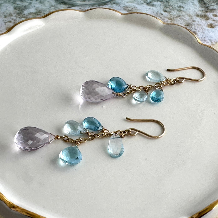 Swiss Blue Topaz and Pink Amethyst Earrings in 14K Gold Fill