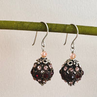 Swarovski Crystal Filigree Encrusted Brown and Light Peach Earrings in Sterling Silver