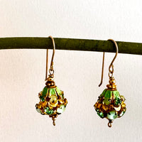 Vintage Austrian Green Crystal Earrings in 14K Gold Fill