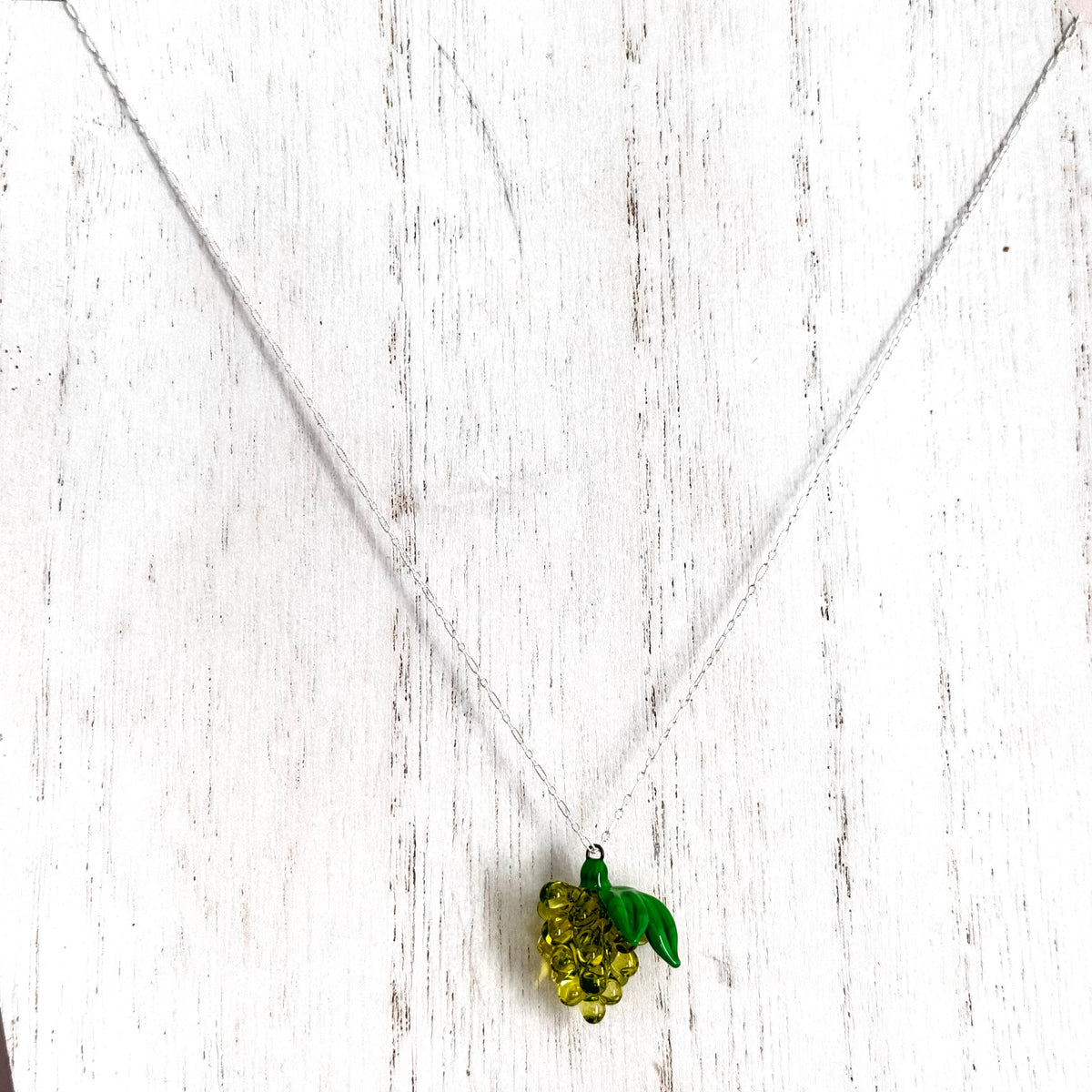 Czech Glass Green Grapes Necklace Sterling Silver