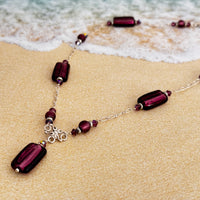 Czech Bohemian Purple Glass Foil Necklace Sterling Silver