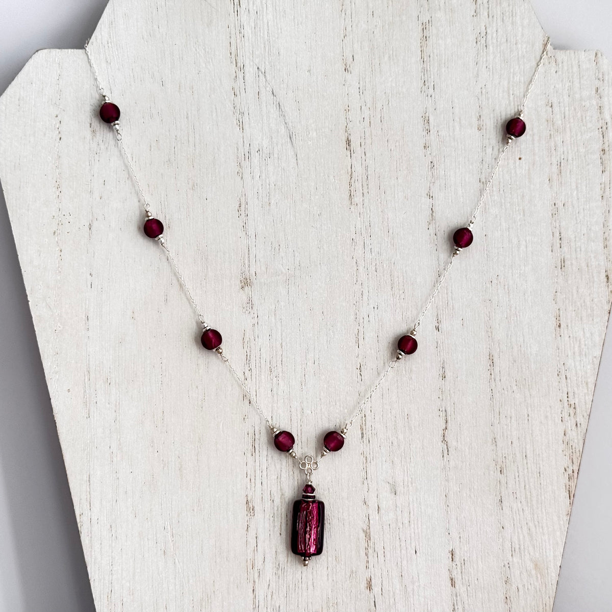 Czech Bohemian Purple Glass Foil Necklace Sterling Silver