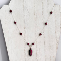 Czech Bohemian Purple Glass Foil Necklace Sterling Silver