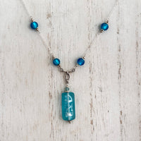 Czech Bohemian Light Blue Glass Foil Necklace Sterling Silver