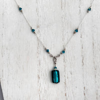 Czech Bohemian Teal Glass Foil Necklace Sterling Silver