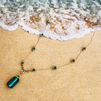Czech Bohemian Teal Glass Foil Necklace Sterling Silver