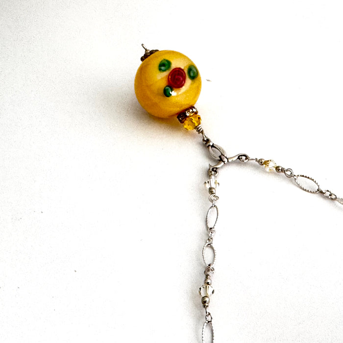 Czech Yellow Lampwork Glass Focal Necklace in Sterling Silver