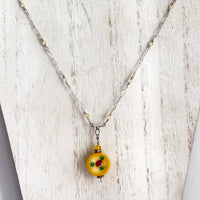 Czech Yellow Lampwork Glass Focal Necklace in Sterling Silver