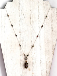 Czech Gray Lampwork Glass Focal Necklace in Sterling Silver