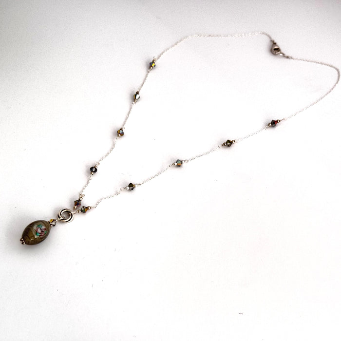 Czech Gray Lampwork Glass Focal Necklace in Sterling Silver