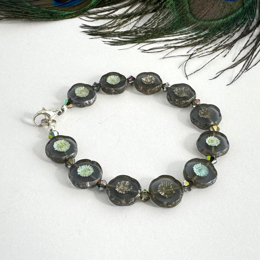 Czech Glass Silver and Gray Bracelet in Sterling Silver