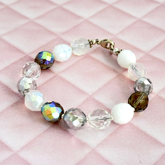 Czech Glass Gray and Silver Bracelet in Sterling Silver