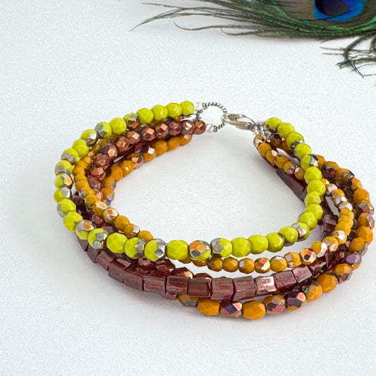 Czech Glass Multi-Strand African-Inspired Bracelet in Sterling Silver