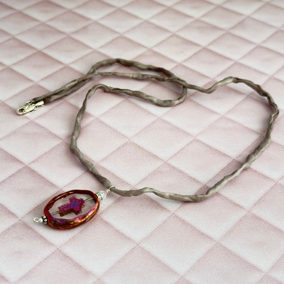 Czech Glass Purple Grapes Necklace Silk