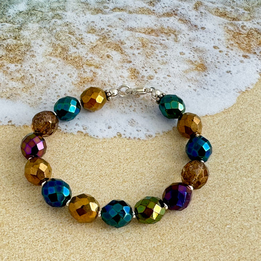 Czech Glass Marti Gras Bracelet in Sterling Silver