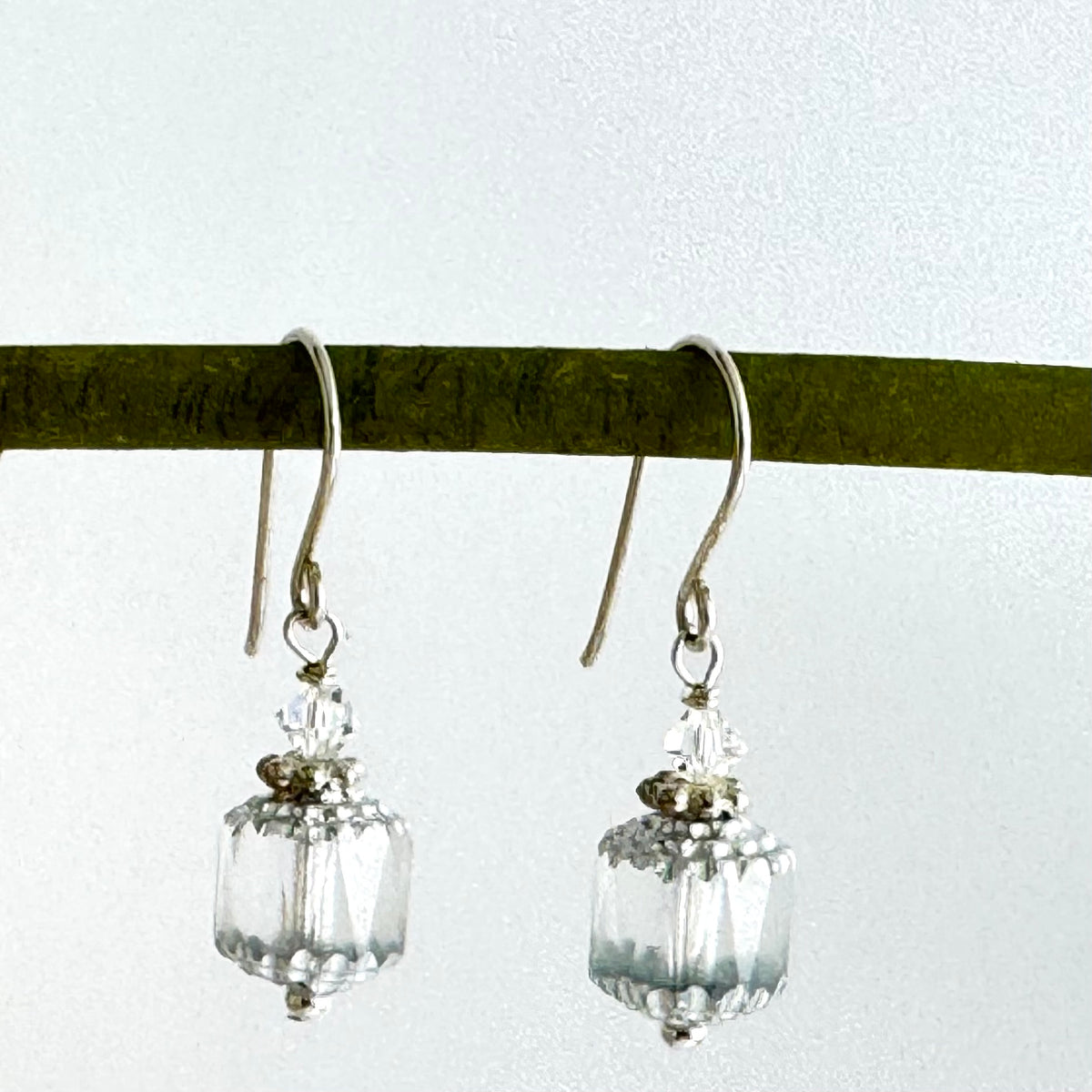 Czech Glass Silver Cathedral Earrings in Sterling Silver