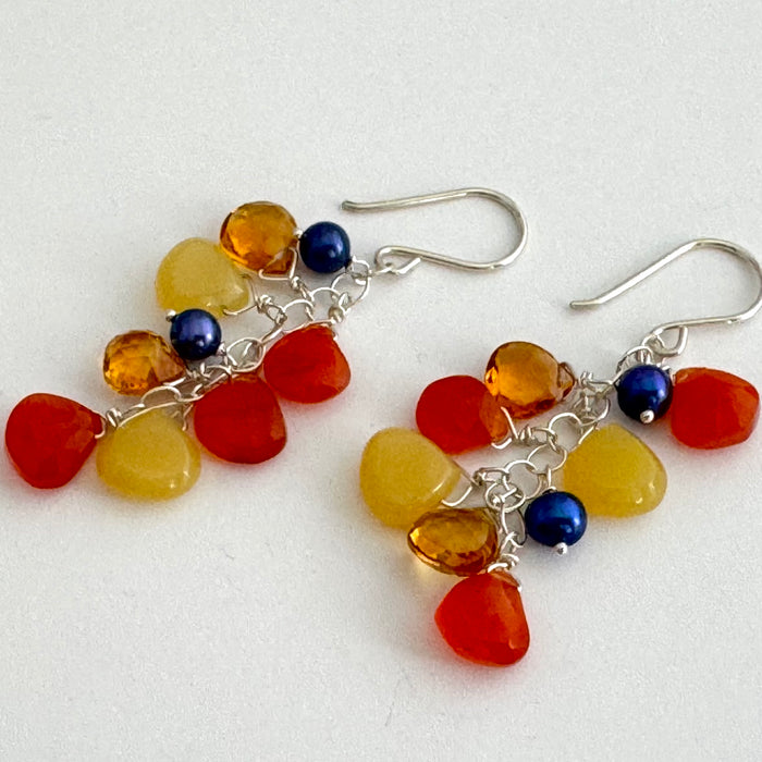 Multi Gemstone Dangle Earrings in Sterling Silver