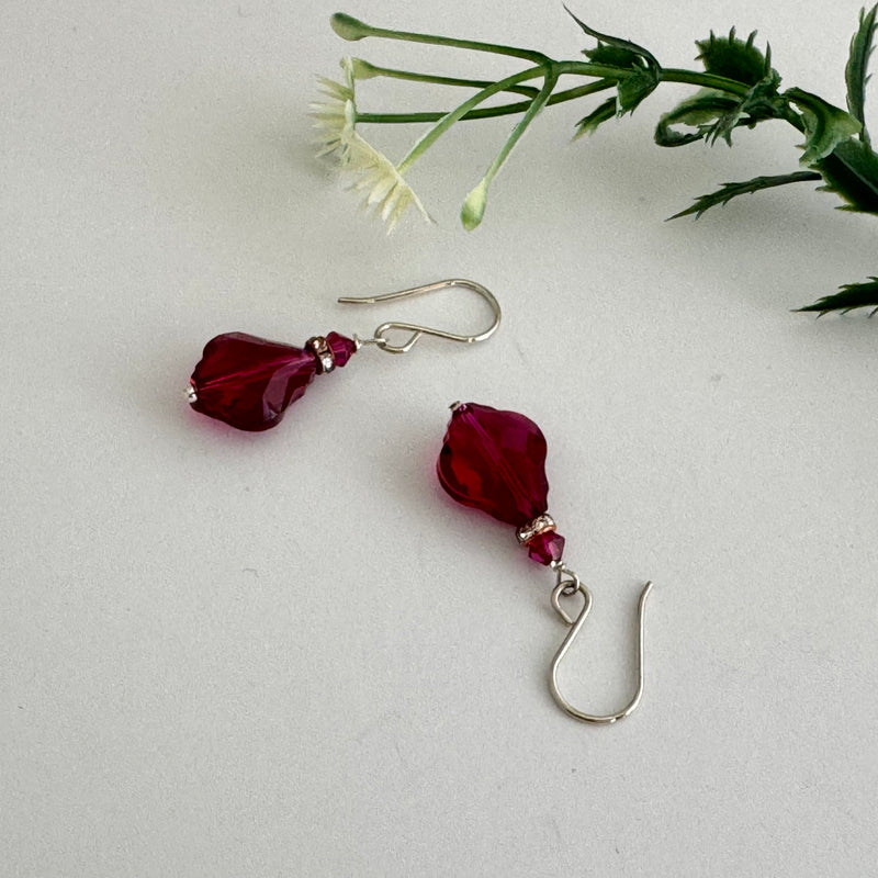 Dark Pink Swarovski Crystal Baroque Drop Earrings
