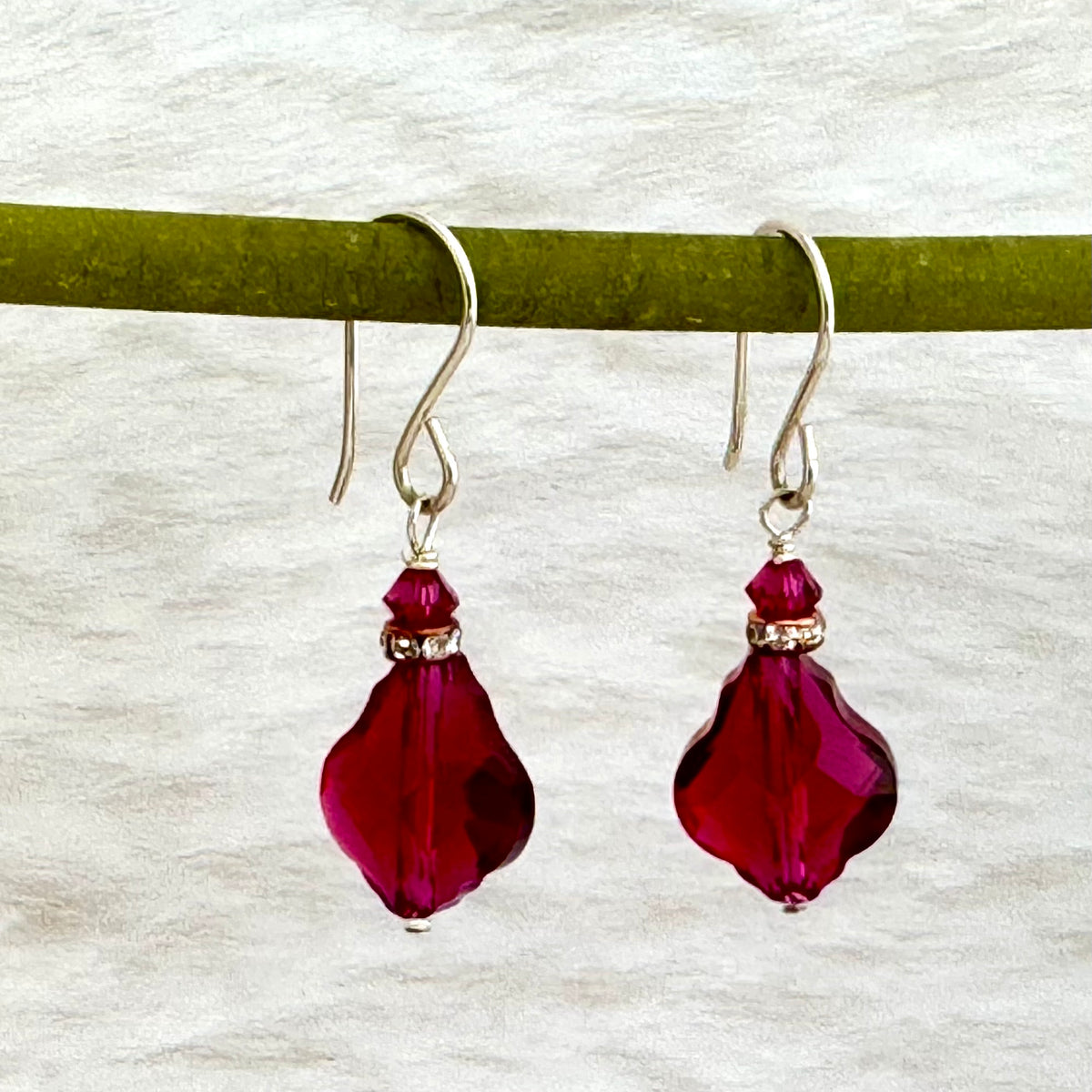 Dark Pink Swarovski Crystal Baroque Drop Earrings