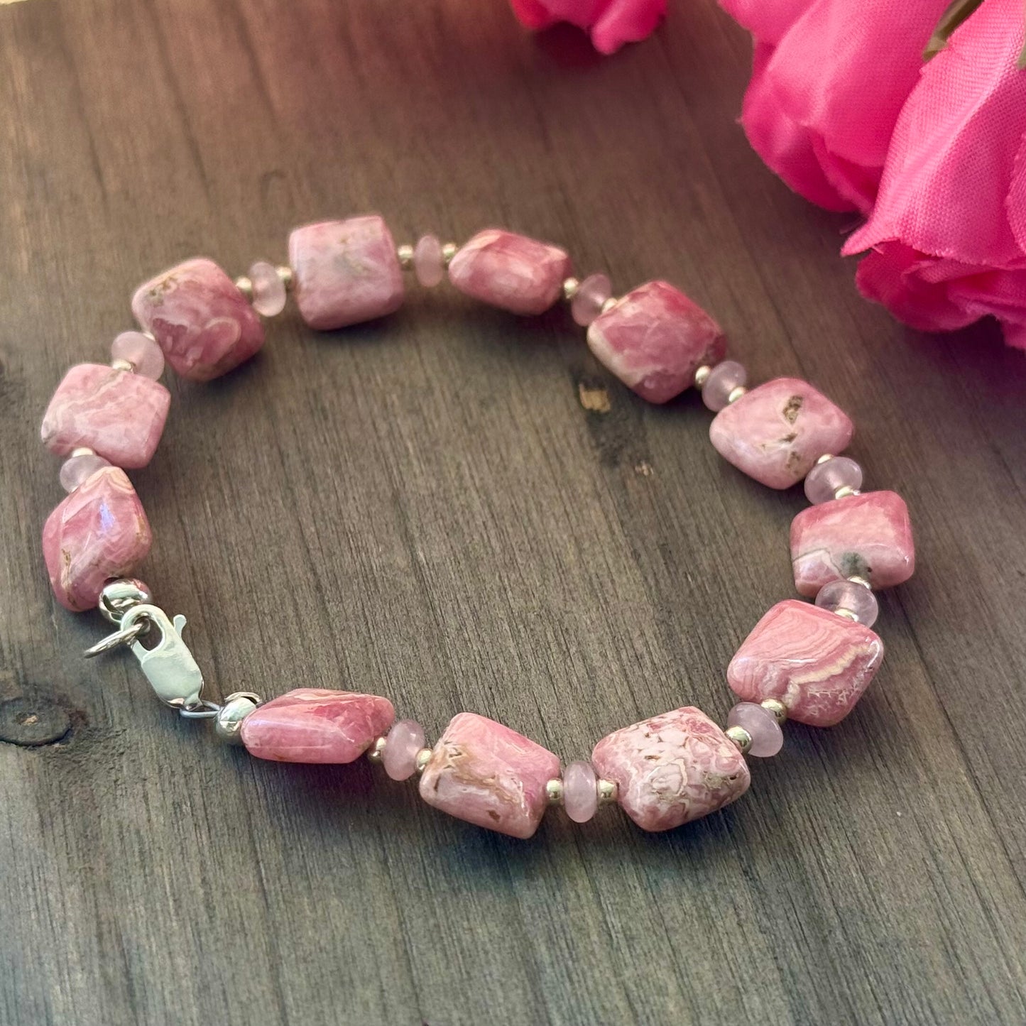 Rhodochrosite Bracelet in Sterling Silver
