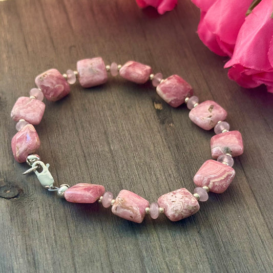 Rhodochrosite Bracelet in Sterling Silver