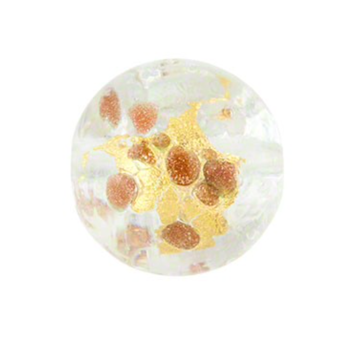 Murano Clear Luna Gold, Silver, Aventurina, Round, 12MM