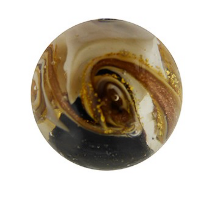 Murano Black and White with Aventurina and 24kt Gold Foil, Round 12MM