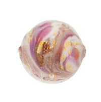 Murano Violet Marbled with Gold Foil Round Glass, 12MM