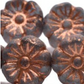 Czech Hibiscus Flower Grey with an Etched Finish and Copper Wash, 9 MM