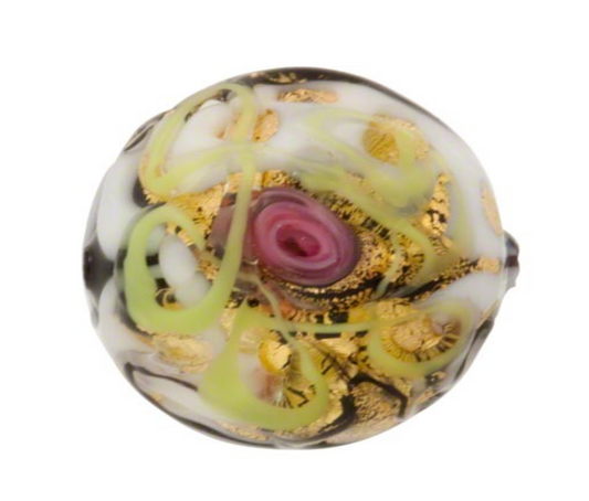 Murano Black Wedding Cake Round Flower Bead, 18MM