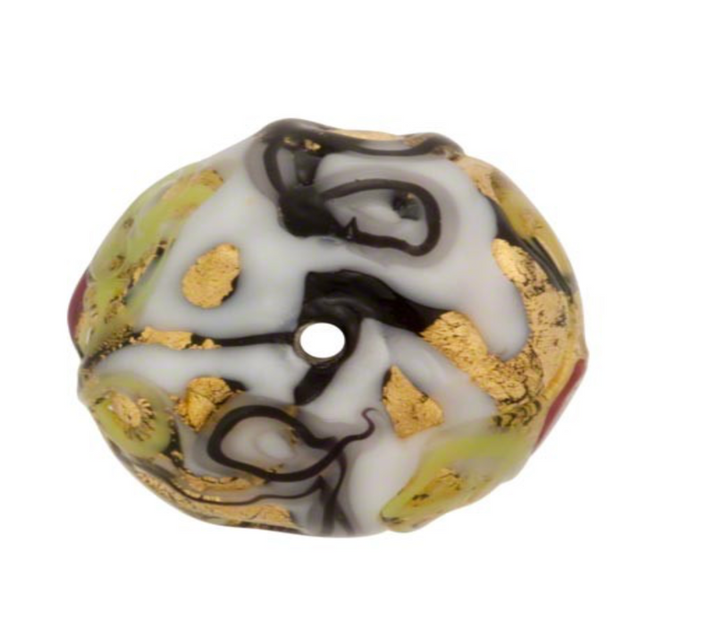 Murano Black Wedding Cake Round Flower Bead, 18MM