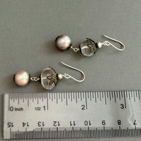 Rose quartz earrings measure two inches.