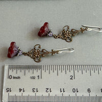 Red Czech glass earrings measure just over 2".
