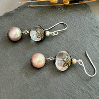 Pink pearl and rose quartz nugget earrings.